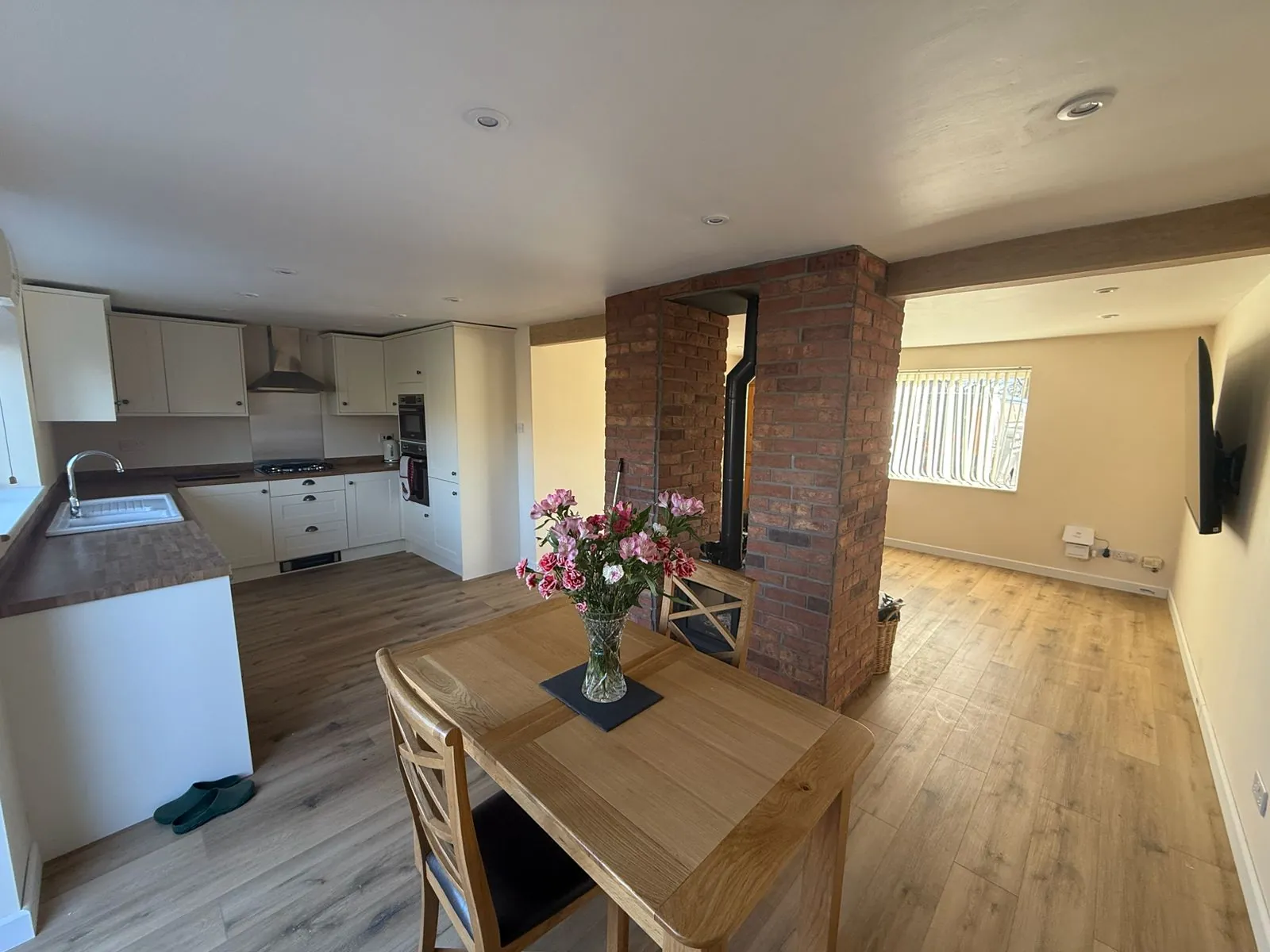 Full house renovation in Crewe with open-plan kitchen and multi-fuel stove