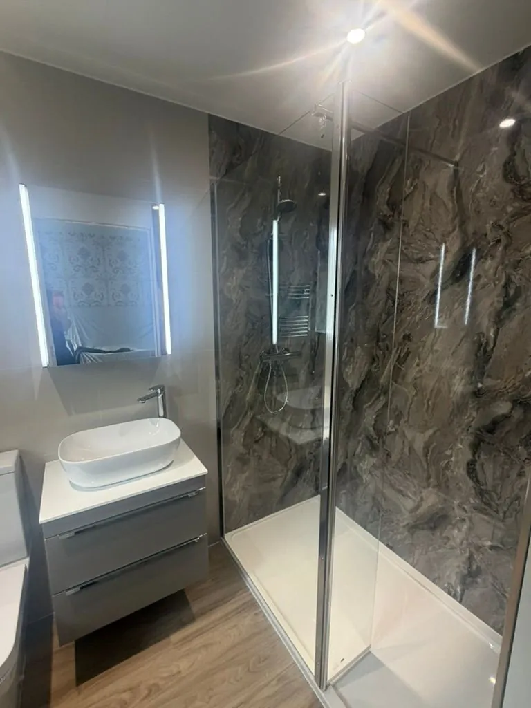 Bathroom refit in Silverdale with marble-effect shower panels | view 3